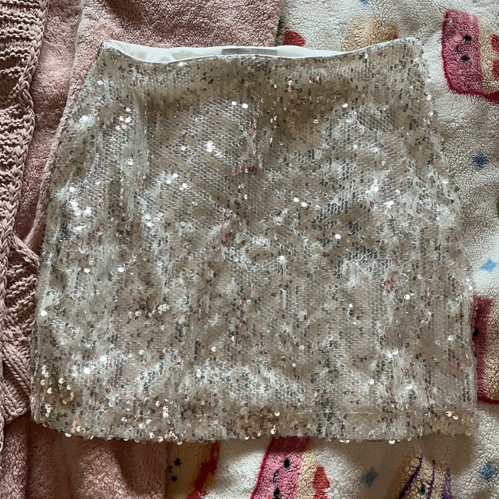 Wayf white sequined short skirt, XS